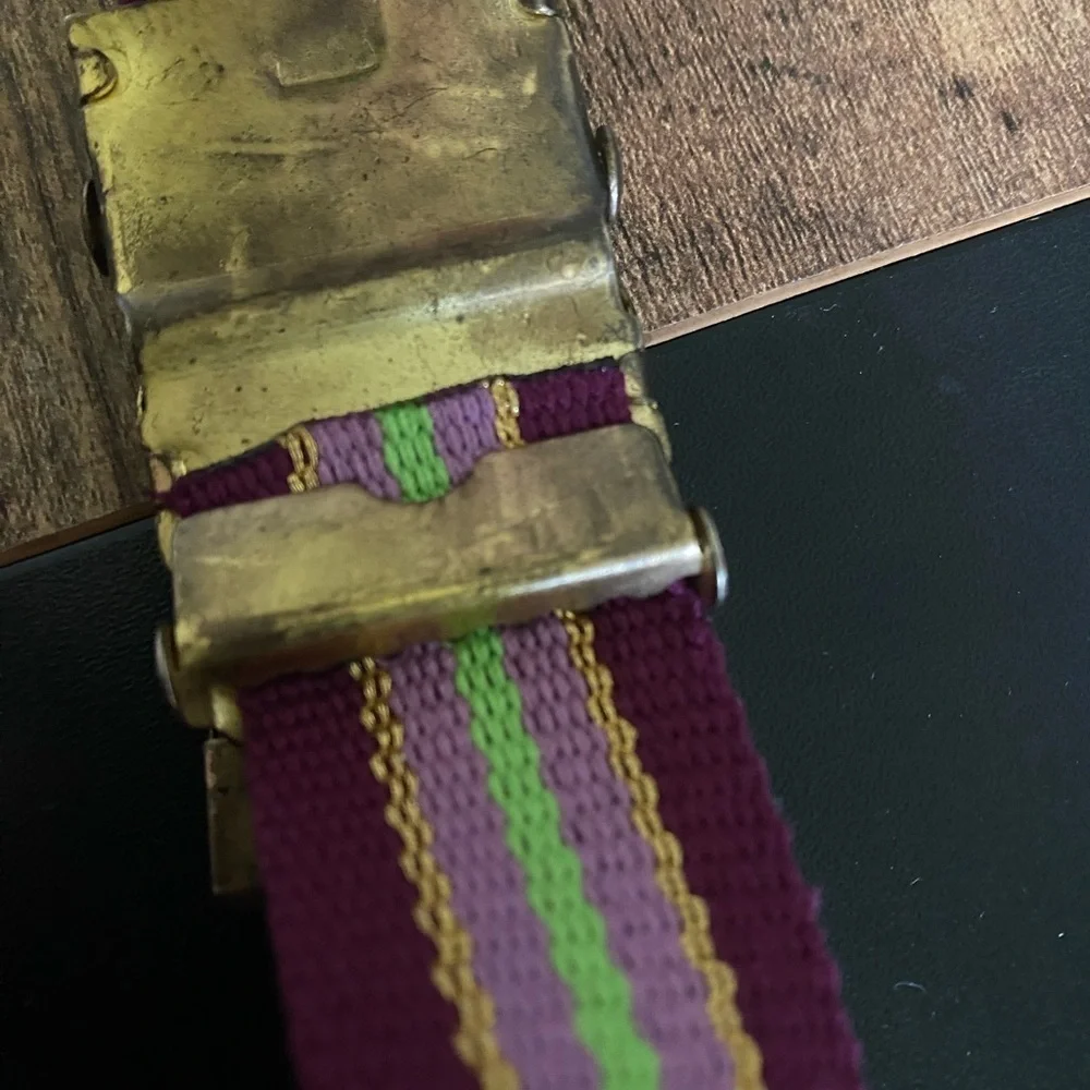 Vintage COOGI L Retro Purple Gold Metallic Cotton Adjustable Striped Belt 31”L
